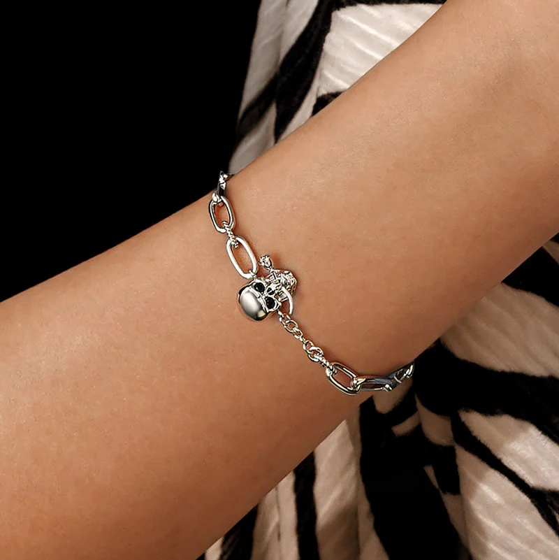 Gnoce Skull Element Link Chain Bracelet Platinum-plated Silver Blend - Image 6