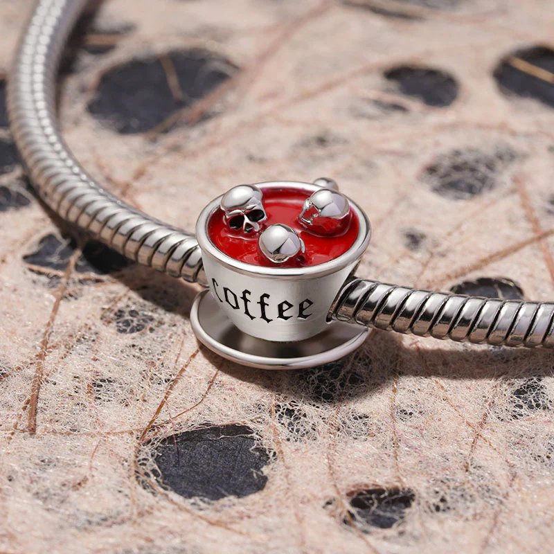 Gnoce Skull Coffee Cup Charm Platinum-plated Silver Blend - Image 3