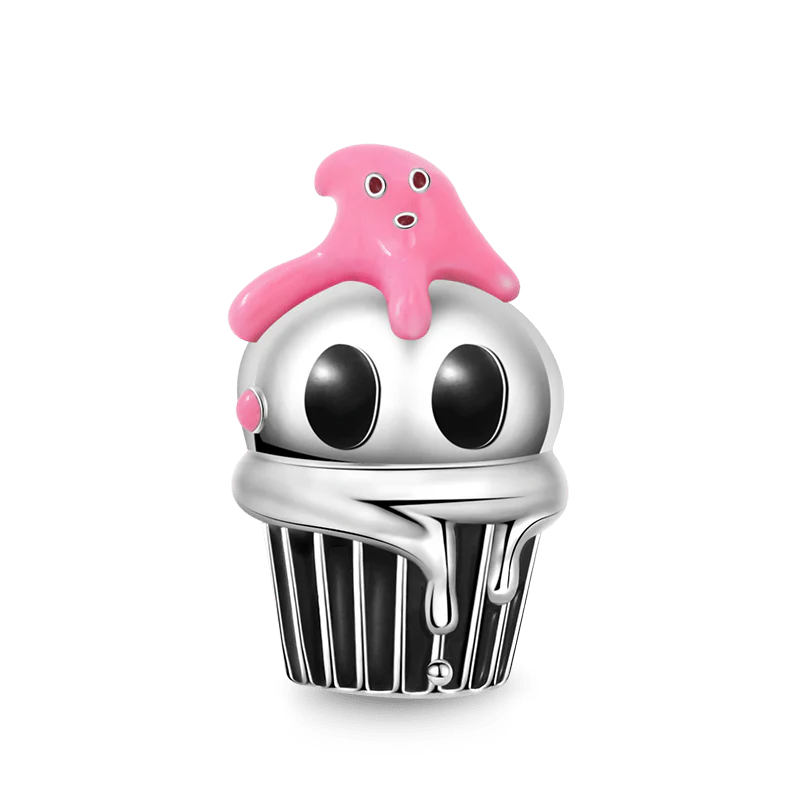 Gnoce Skull Cup Cake Charm Platinum-plated Silver Blend