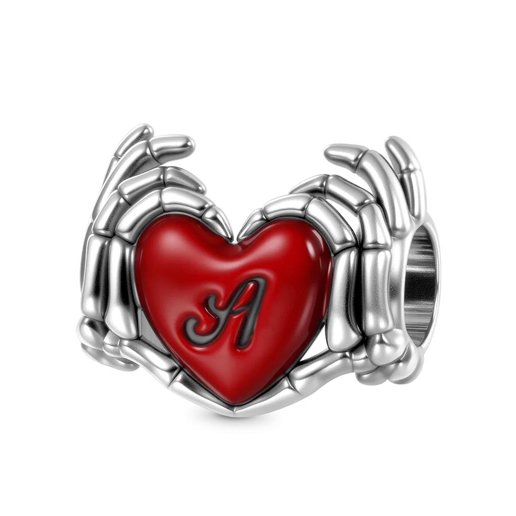 Gnoce Skull Hand Heart Letter Charm Platinum-plated Silver Blend