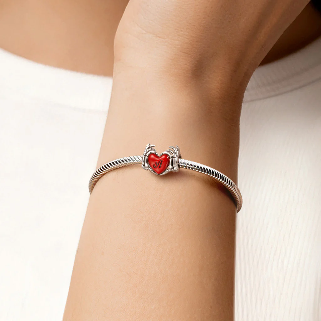 Gnoce Skull Hand Heart Letter Charm Platinum-plated Silver Blend - Image 2