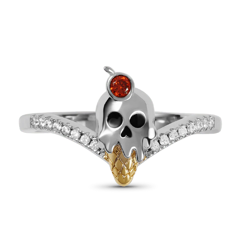 Gnoce Skull Ice Cream V Ring Platinum-plated Silver Blend