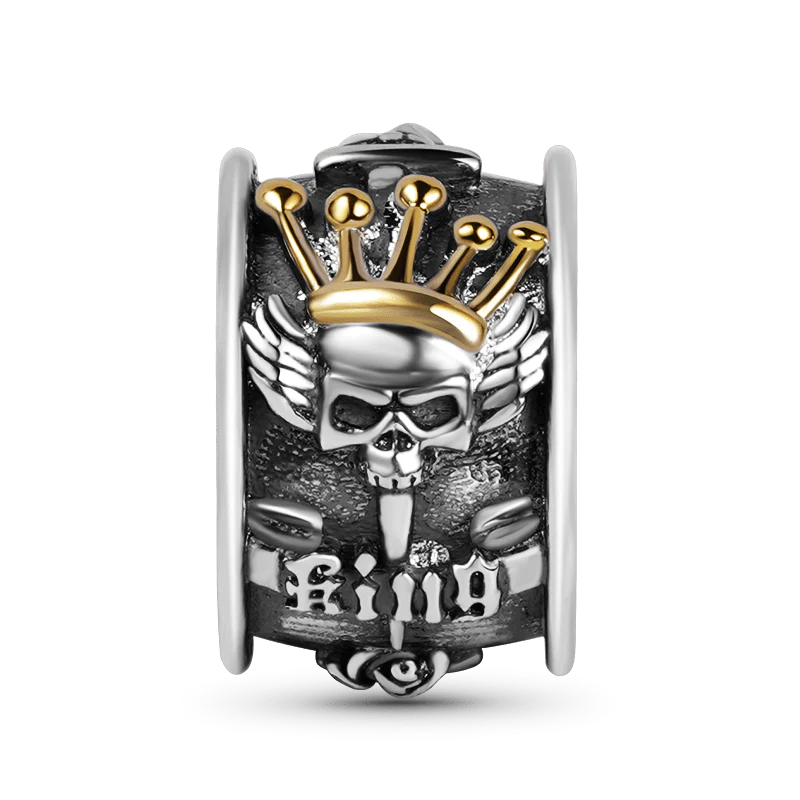 Skull King with Crown plated with 18K Gold Charm Vintage Bead S925 Sterling Silver Jewelry for Men