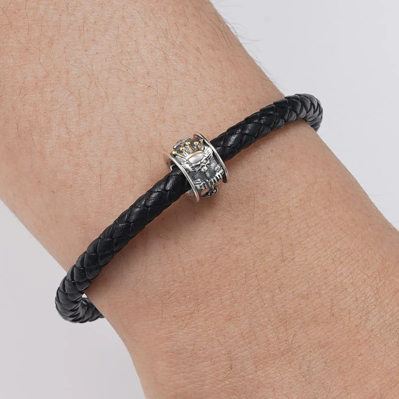 Skull King with Crown plated with 18K Gold Charm Vintage Bead S925 Sterling Silver Jewelry for Men - Image 3