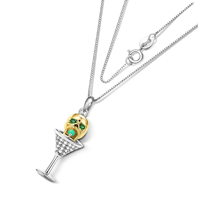 Gnoce Skull Martini Necklace Platinum-plated Silver Blend - Image 2