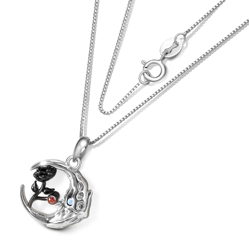 Gnoce Skull Moon with Rose Flower Necklace Platinum-plated Silver Blend - Image 2