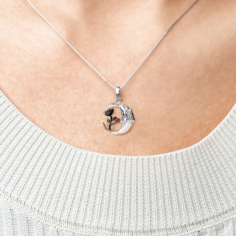 Gnoce Skull Moon with Rose Flower Necklace Platinum-plated Silver Blend - Image 4