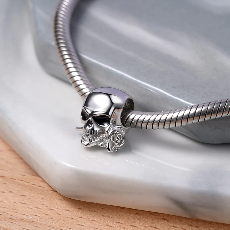 Skull & Rose Charm Bead 925 Sterling Silver - Image 2