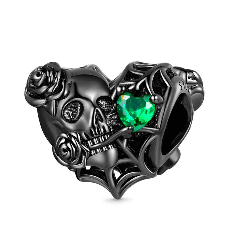 Gnoce Dark Skull Rose Heart Charm