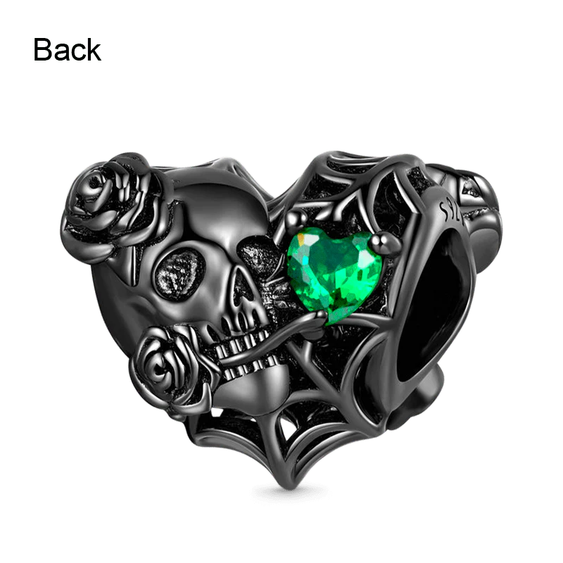 Gnoce Dark Skull Rose Heart Charm - Image 2
