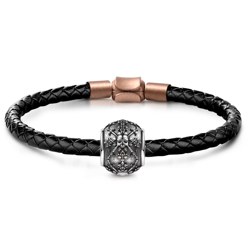 Gnoce Skull with Swords Men's Vintage Charm Platinum-plated Silver Blend