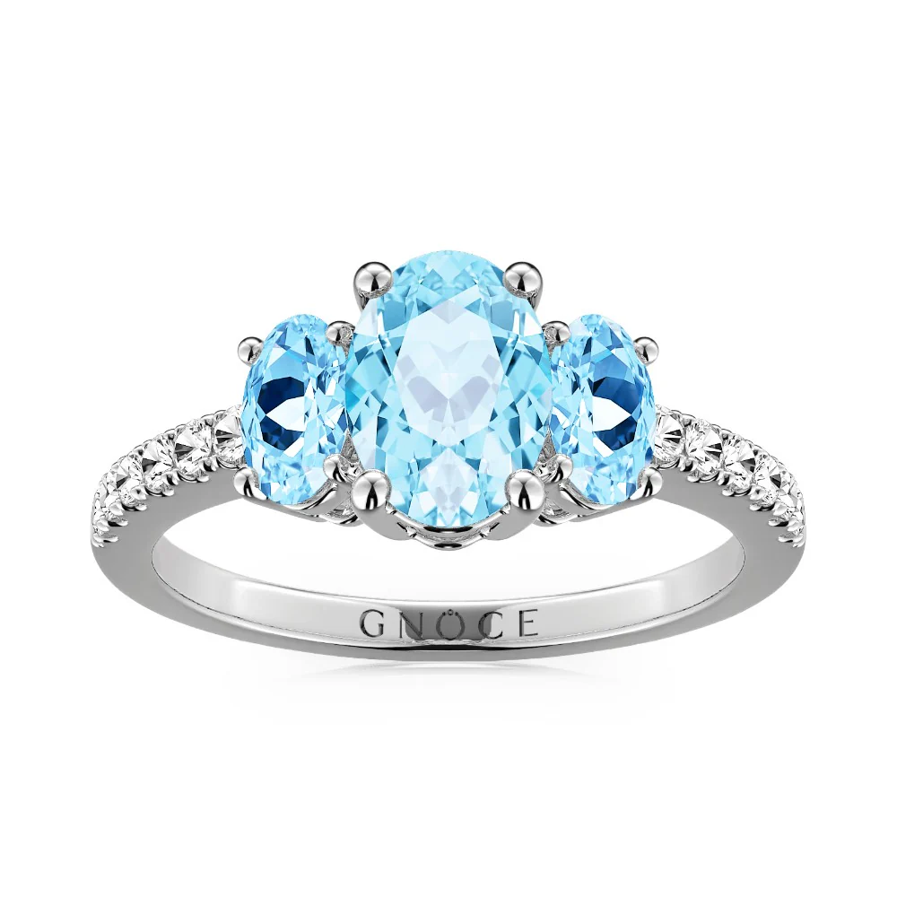 Gnoce Sky Blue Three-Stone Engagement Ring Platinum-plated Silver Blend