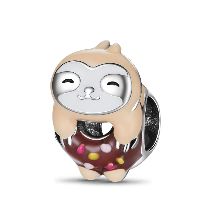 Sloth Donut Charm Bead Sterling Silver