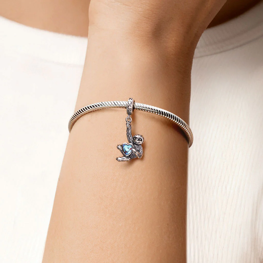 Gnoce Sloth Embrace Moonstone Charm Platinum-plated Silver Blend - Image 2