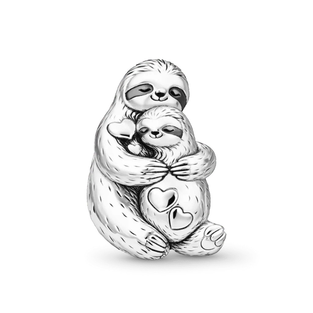 Gnoce Sloth Mother Child Charm Platinum-plated Silver Blend