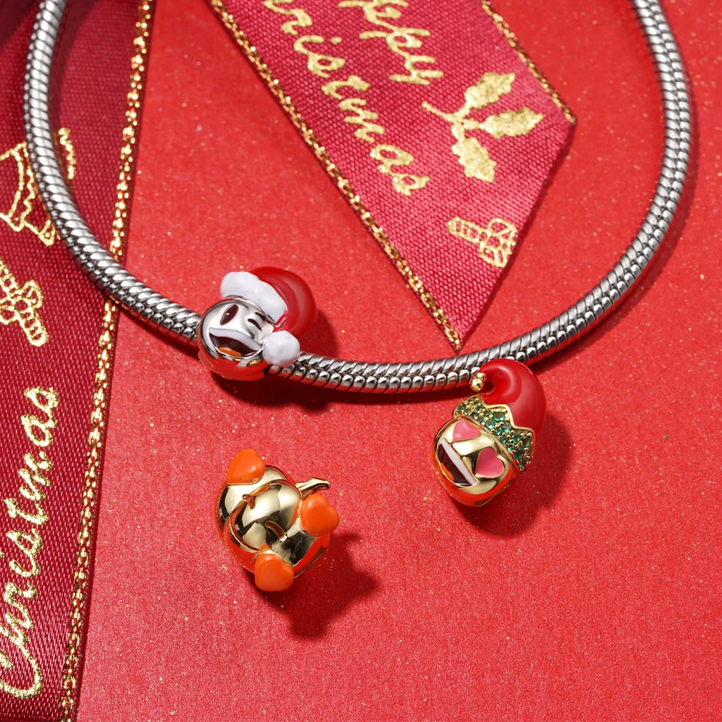Gnoce Santa Hat Winking Smiley Pumpkin Charm Platinum-plated Silver Blend - Image 3