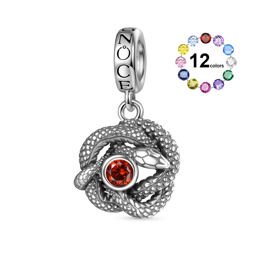 Gnoce Snake Birthstone Charm Platinum-plated Silver Blend
