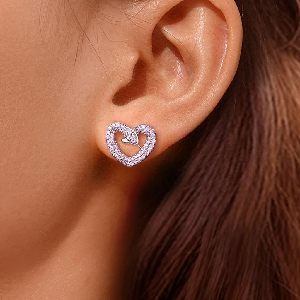 Gnoce Snake Heart Shape Stud Earrings - Image 6