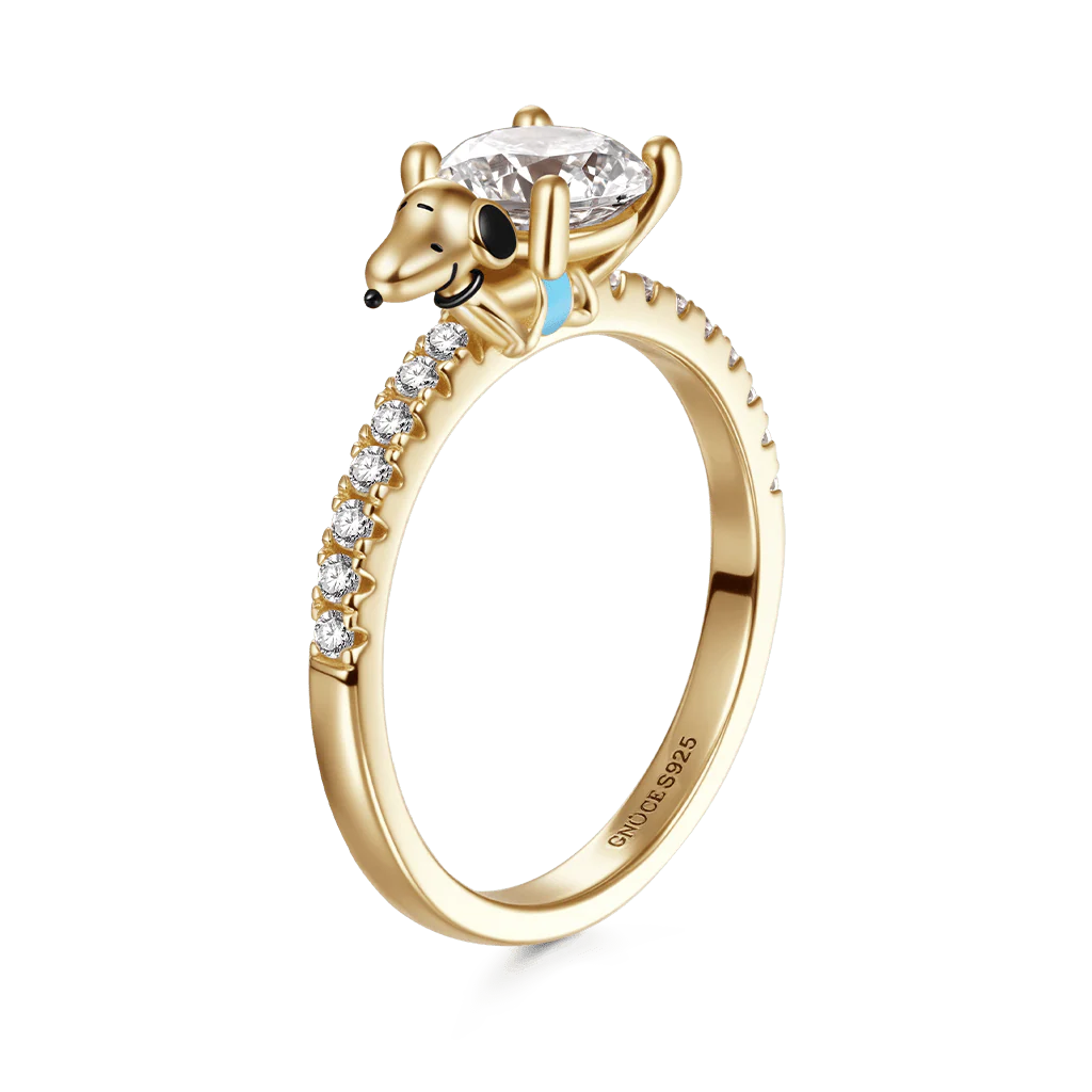 Gnoce  Peanuts Snoopy Carrying Moissanite Round Cut Ring
