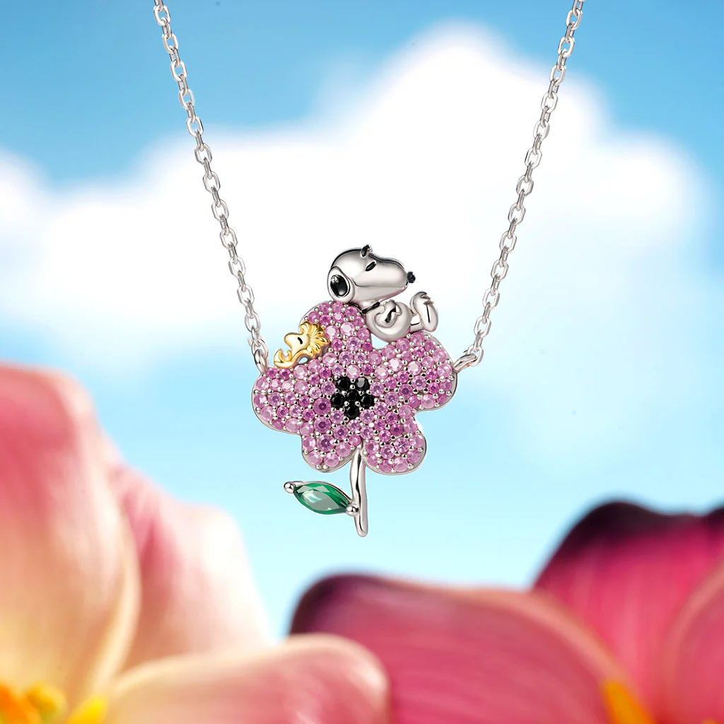 Gnoce Peanuts Snoopy Nature Flower Diamond Necklace - Image 5
