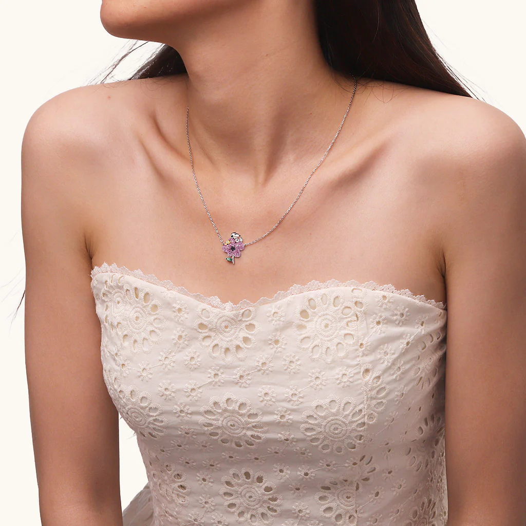 Gnoce Peanuts Snoopy Nature Flower Diamond Necklace - Image 6