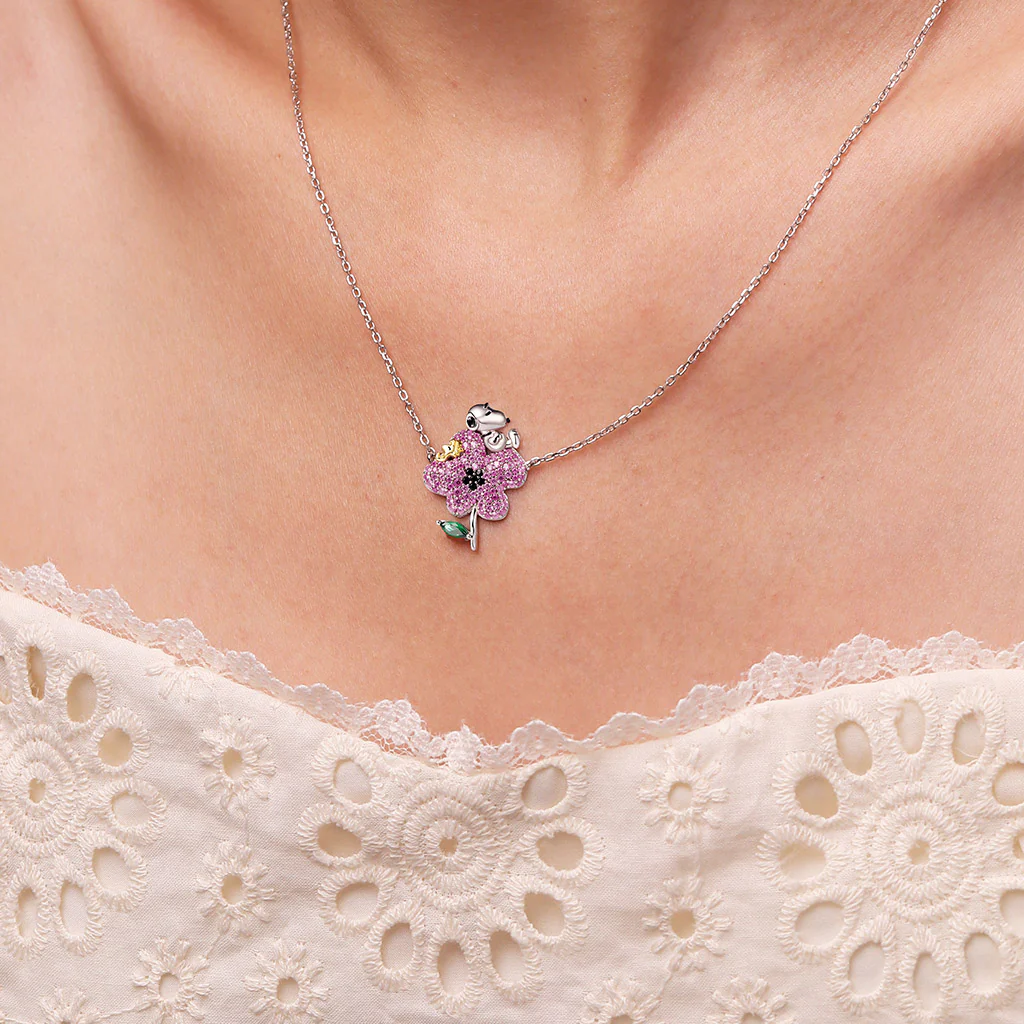 Gnoce Peanuts Snoopy Nature Flower Diamond Necklace - Image 7