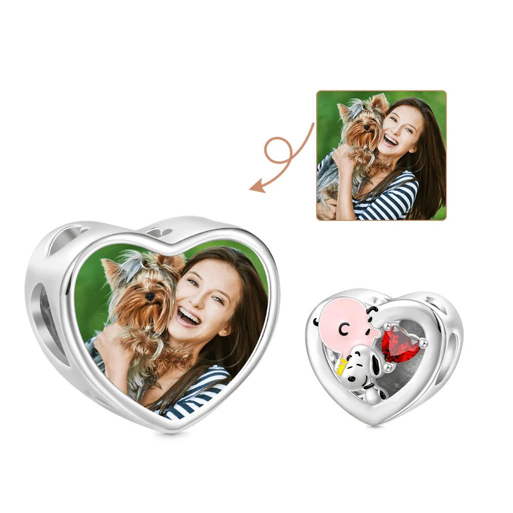 Gnoce Snoopy Hugs Charlie Brown Personalized Photo Heart Charm