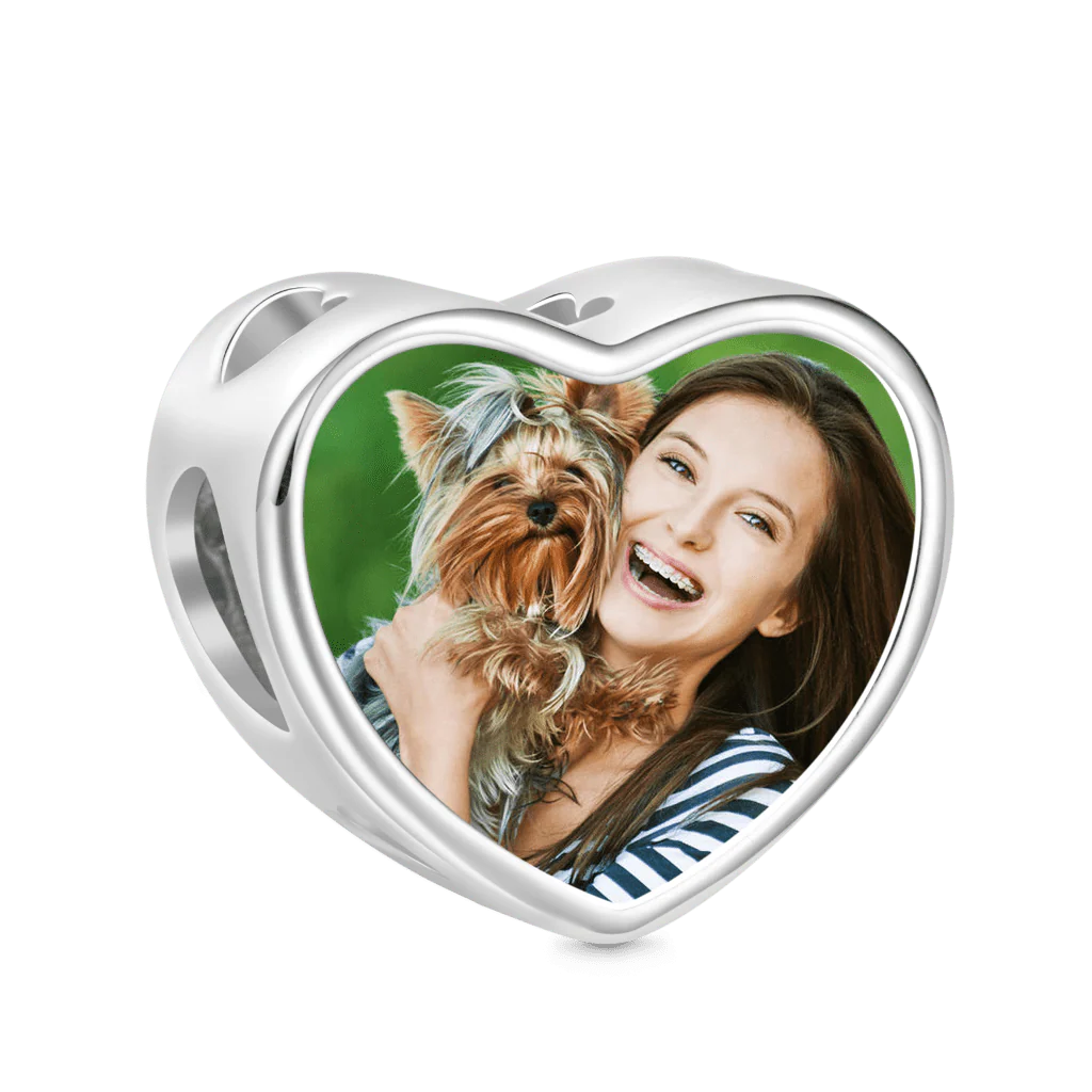Gnoce Snoopy Hugs Charlie Brown Personalized Photo Heart Charm - Image 2