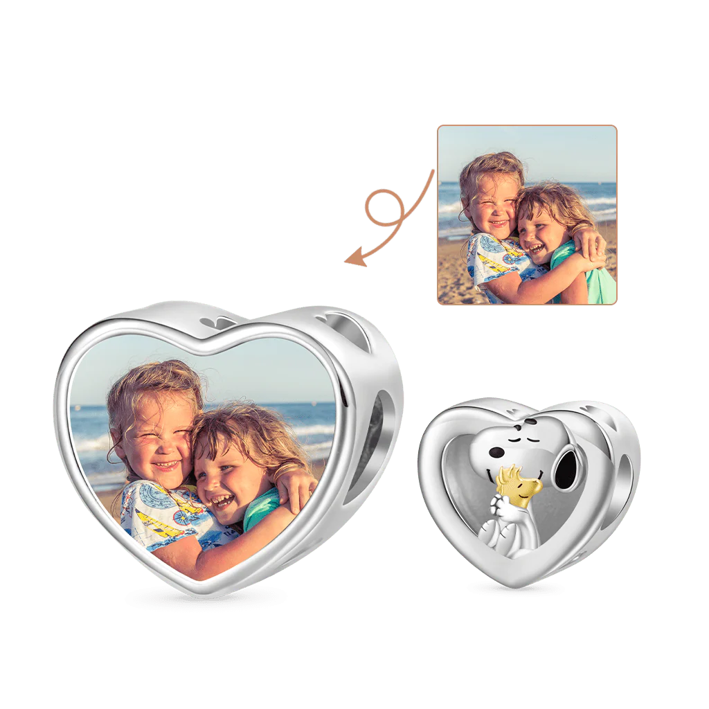 Gnoce Snoopy Hugs Woodstock Personalized Photo Heart Charm