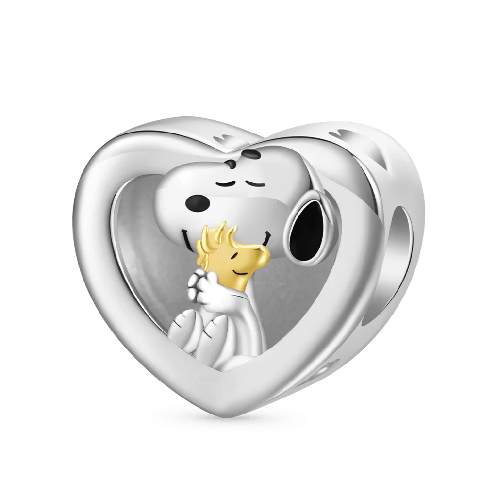 Gnoce Snoopy Hugs Woodstock Personalized Photo Heart Charm - Image 2