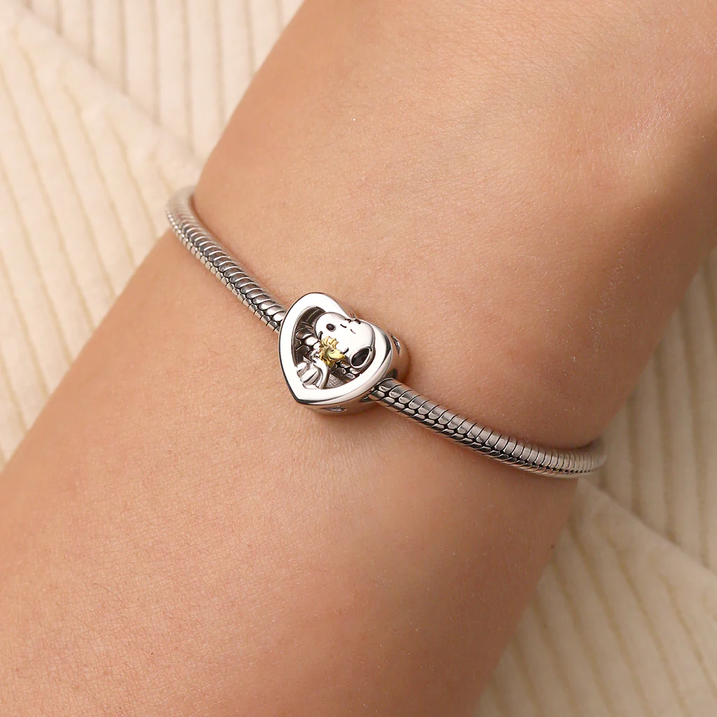 Gnoce Snoopy Hugs Woodstock Personalized Photo Heart Charm - Image 5
