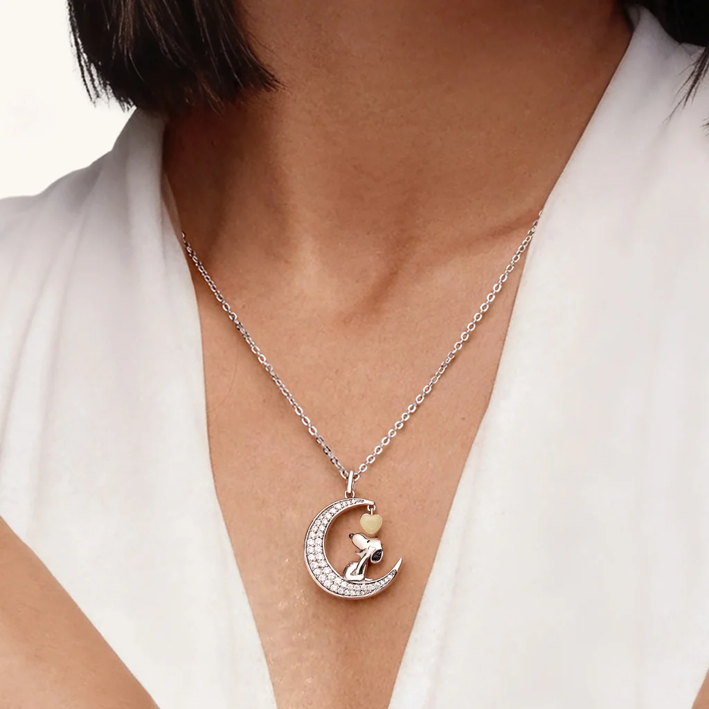 Gnoce  Peanuts Snoopy Moon Glowing Heart Pendant Necklace - Image 3
