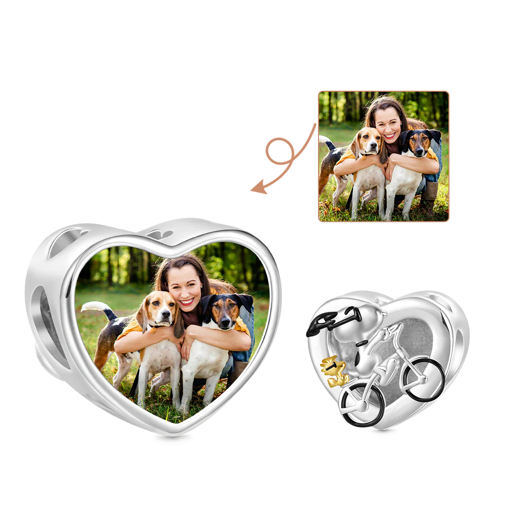 Gnoce Peanuts Woodstock & Snoopy Riding Bike Photo Charm