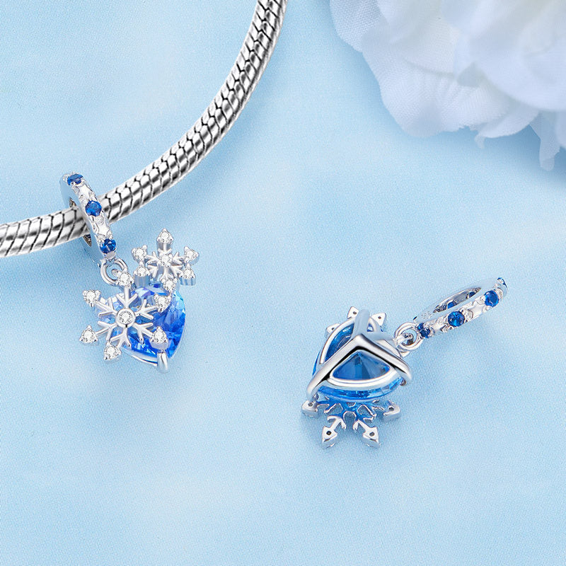 Gnoce Sparkling Snowflake Heart Pendant Dangle Charm - Image 2