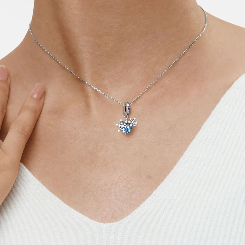 Gnoce Sparkling Snowflake Heart Pendant Dangle Charm - Image 6