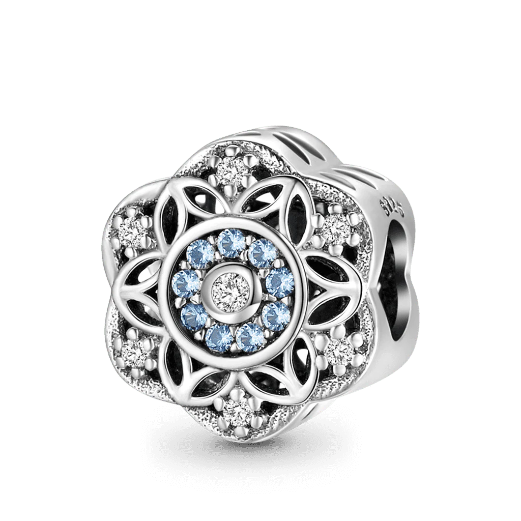 Romantic Snowflakes Charm Bead 925 Sterling Silver Inlaid with Sky Blue Zircon Stones