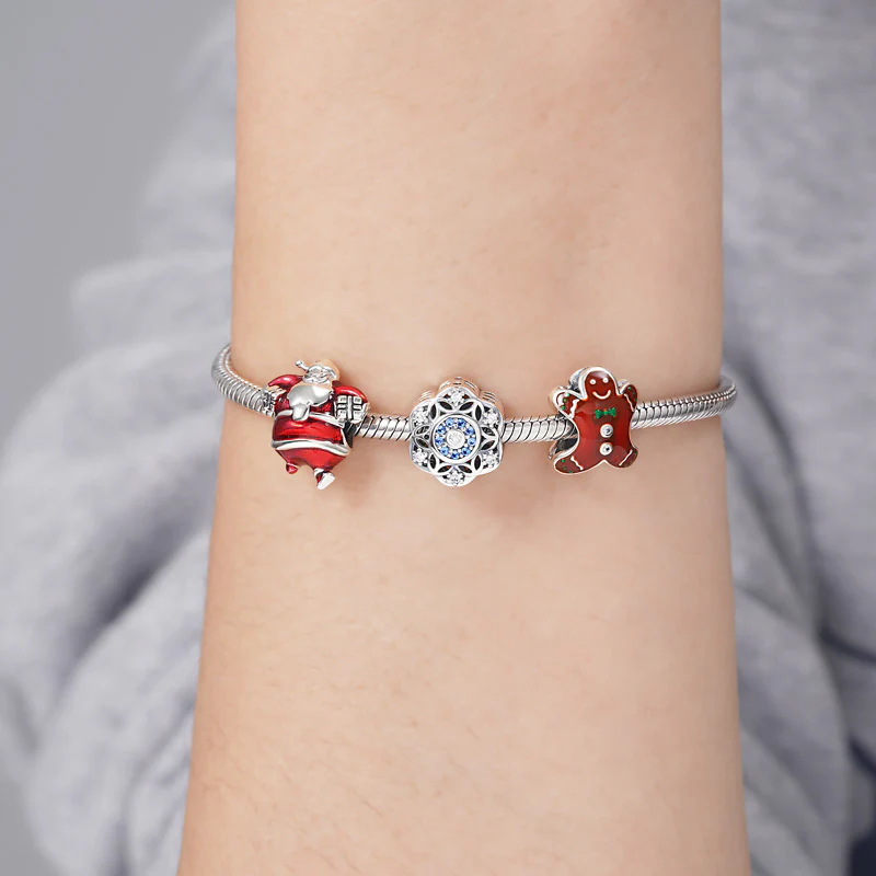 Romantic Snowflakes Charm Bead 925 Sterling Silver Inlaid with Sky Blue Zircon Stones - Image 3