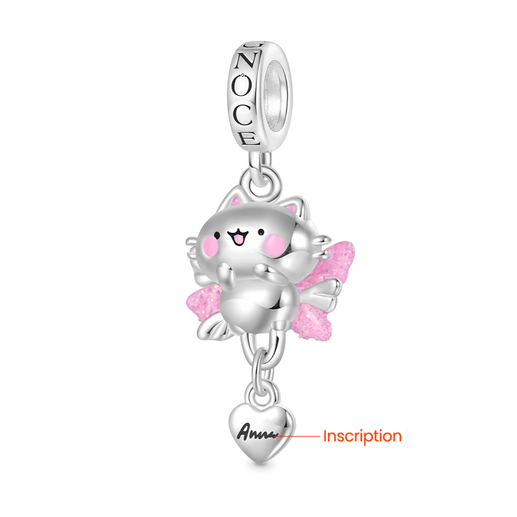 Gnoce Cute Snowy the Cat Angel Charm Platinum-plated Silver Blend - Image 2