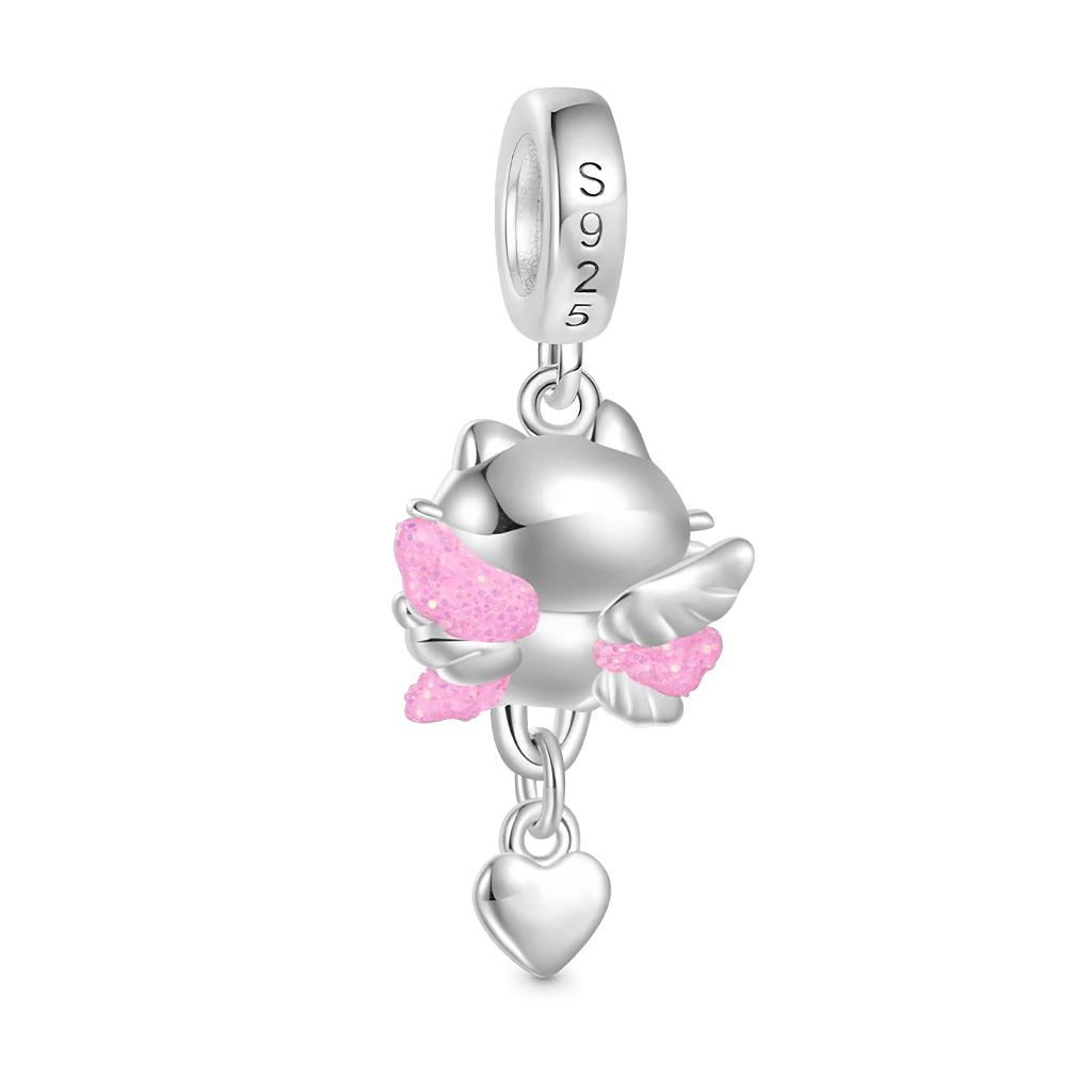 Gnoce Cute Snowy the Cat Angel Charm Platinum-plated Silver Blend - Image 3
