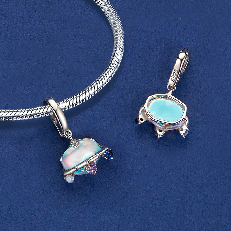 Gnoce Silver Spaceship Pendant Dangle Charm - Image 2