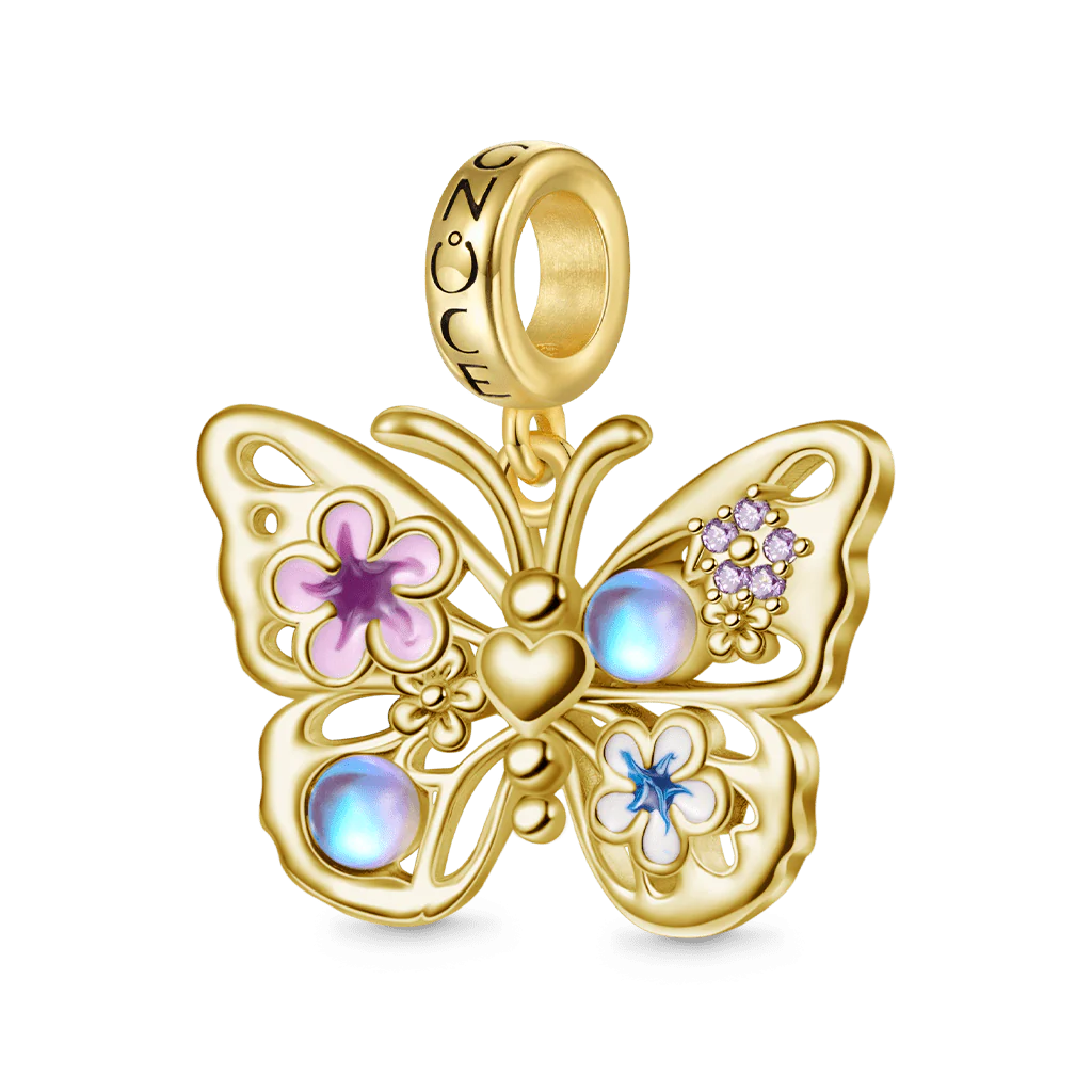 Gnoce Flying Butterfly Moonstone Charm Platinum-plated Silver Blend