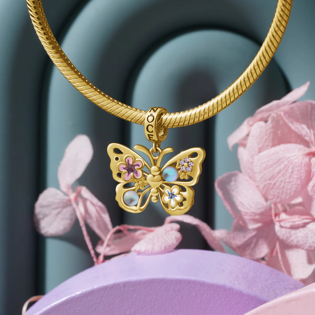 Gnoce Flying Butterfly Moonstone Charm Platinum-plated Silver Blend - Image 3