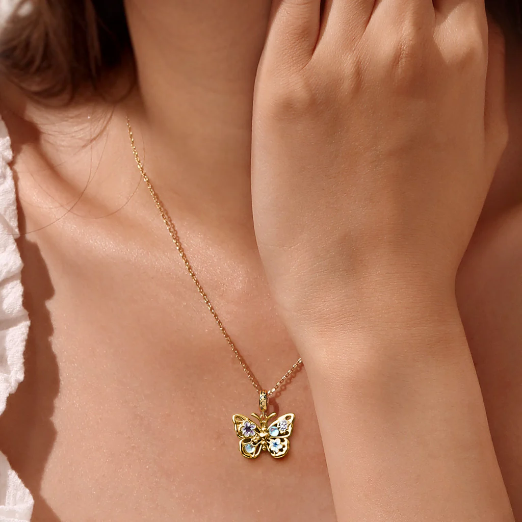 Gnoce Flying Butterfly Moonstone Charm Platinum-plated Silver Blend - Image 5
