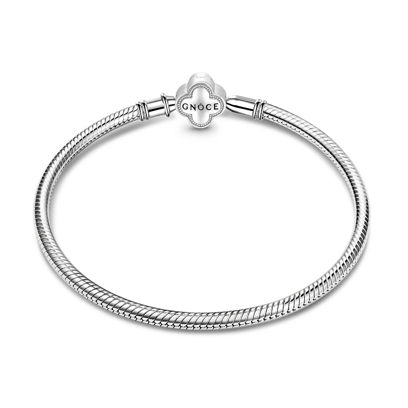 Gnoce Sparkling Lucky Clover Snake Chain Bracelet Platinum-plated Silver Blend - Image 2