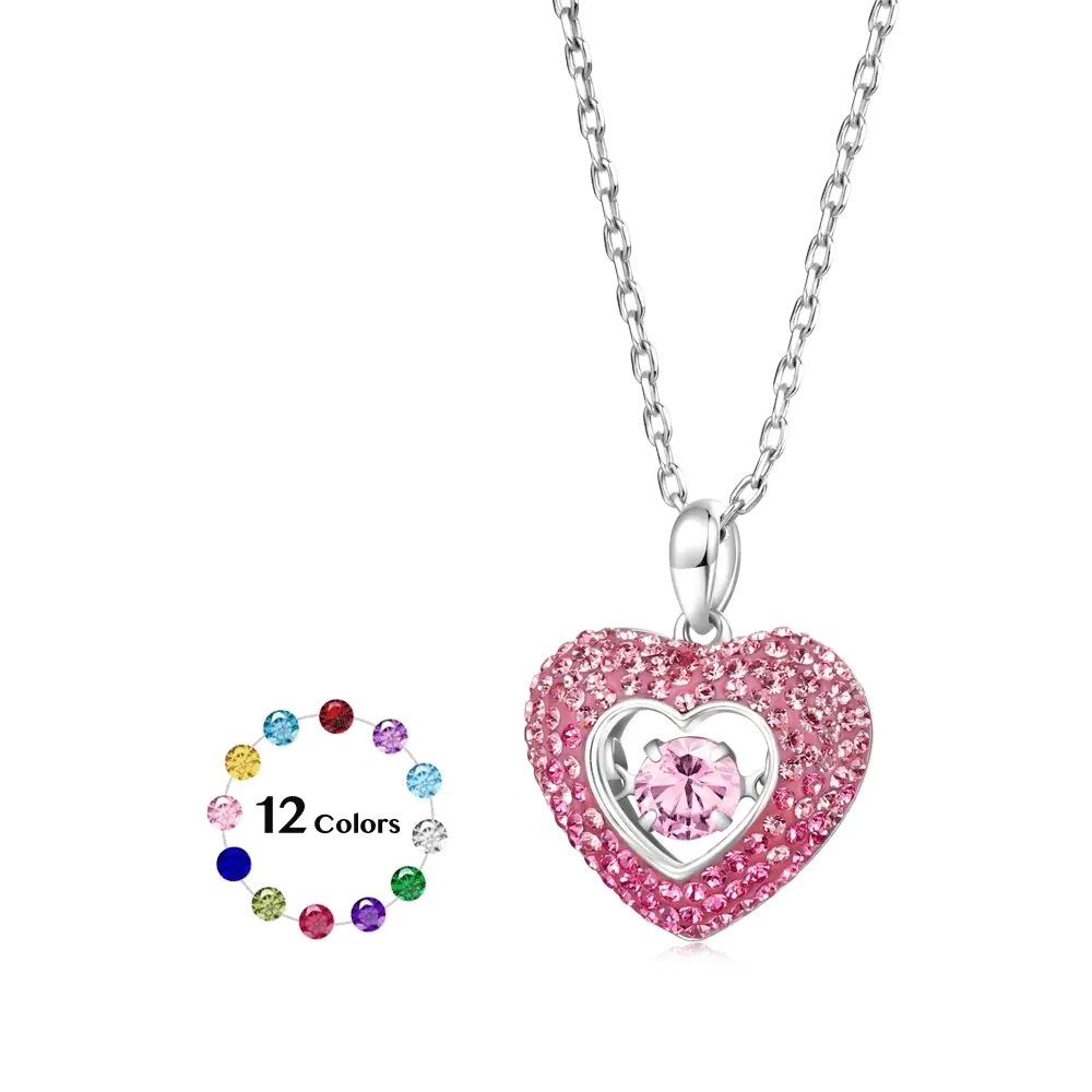 Sparkling Pavé Heart Dancing Birthstone Pendant Necklace