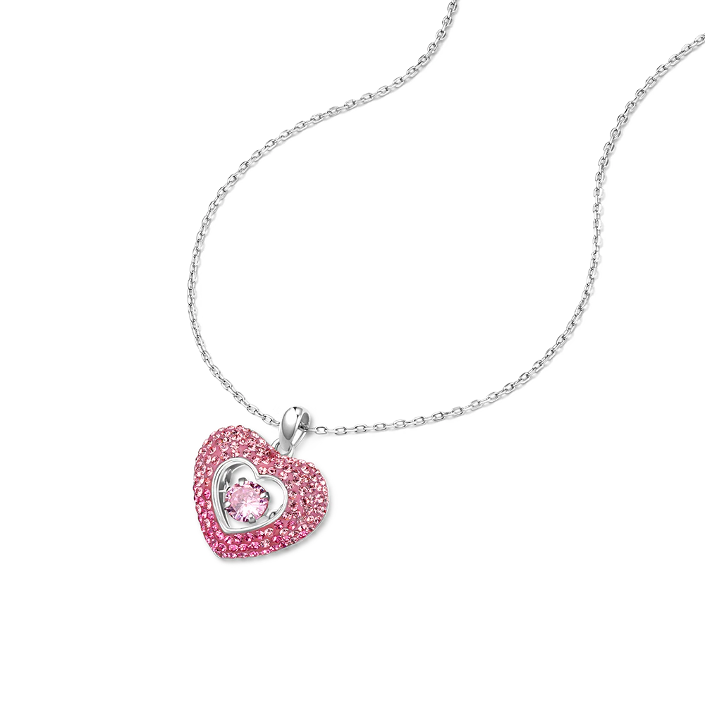 Sparkling Pavé Heart Dancing Birthstone Pendant Necklace - Image 2