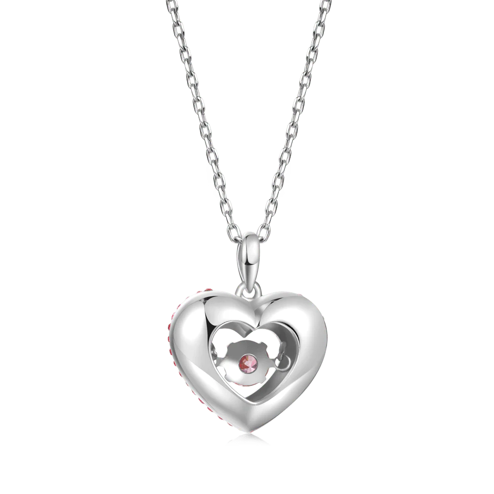 Sparkling Pavé Heart Dancing Birthstone Pendant Necklace - Image 3