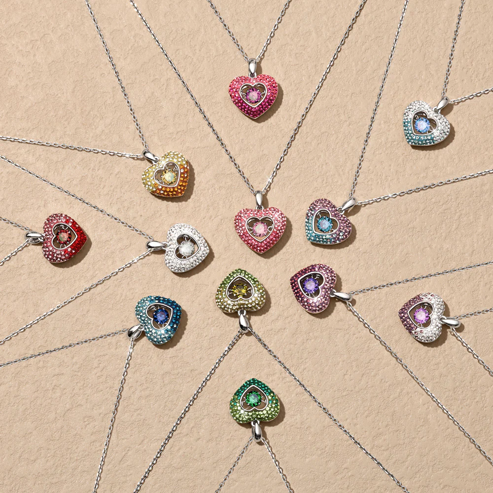 Sparkling Pavé Heart Dancing Birthstone Pendant Necklace - Image 4
