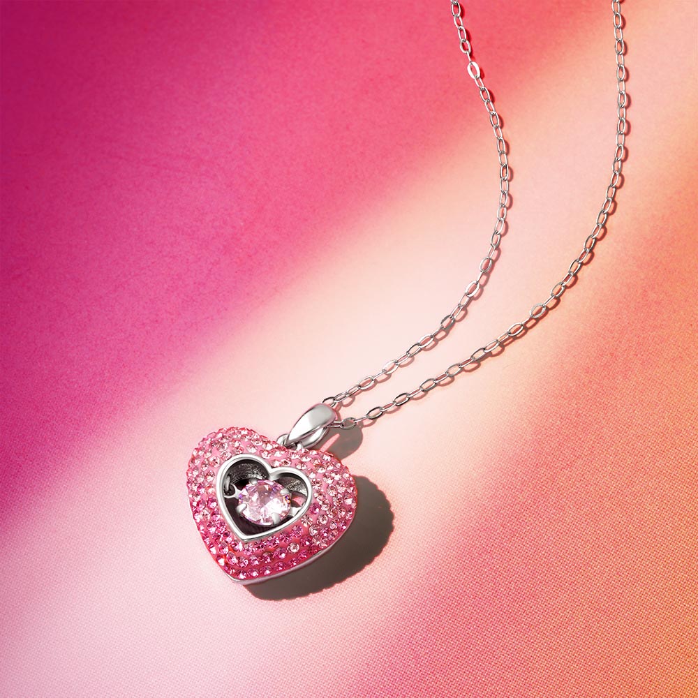 Sparkling Pavé Heart Dancing Birthstone Pendant Necklace - Image 5