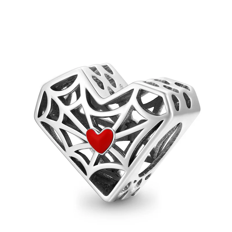 Spider Web Heart Charm Bead Sterling Silver